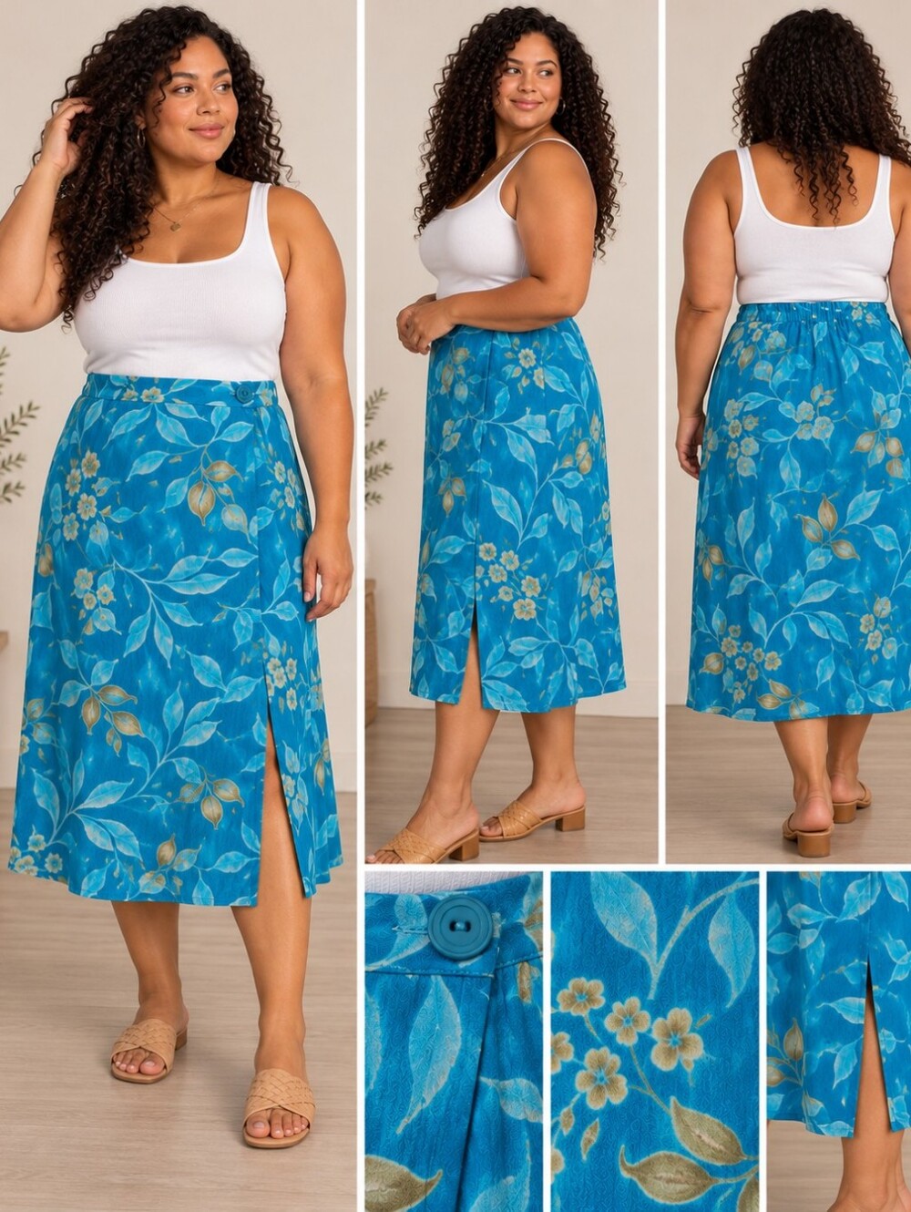 Bentley Plus Turquoise Floral Midi Skirt – Size 20